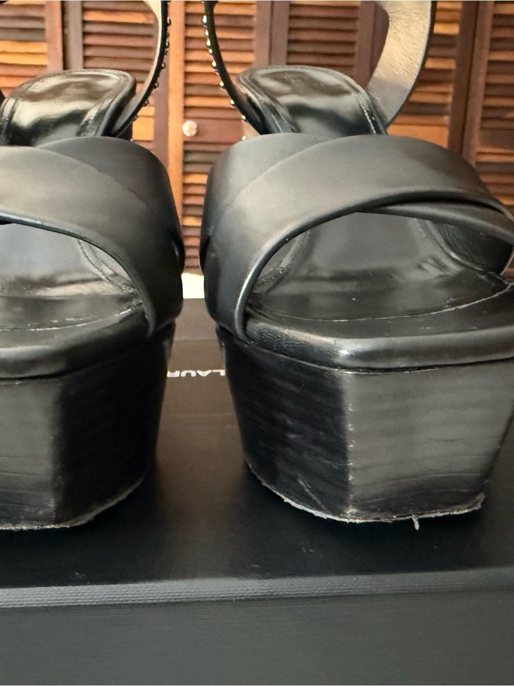 Saint Laurent Black Studded Platform Block Heels - Picture 3 of 10